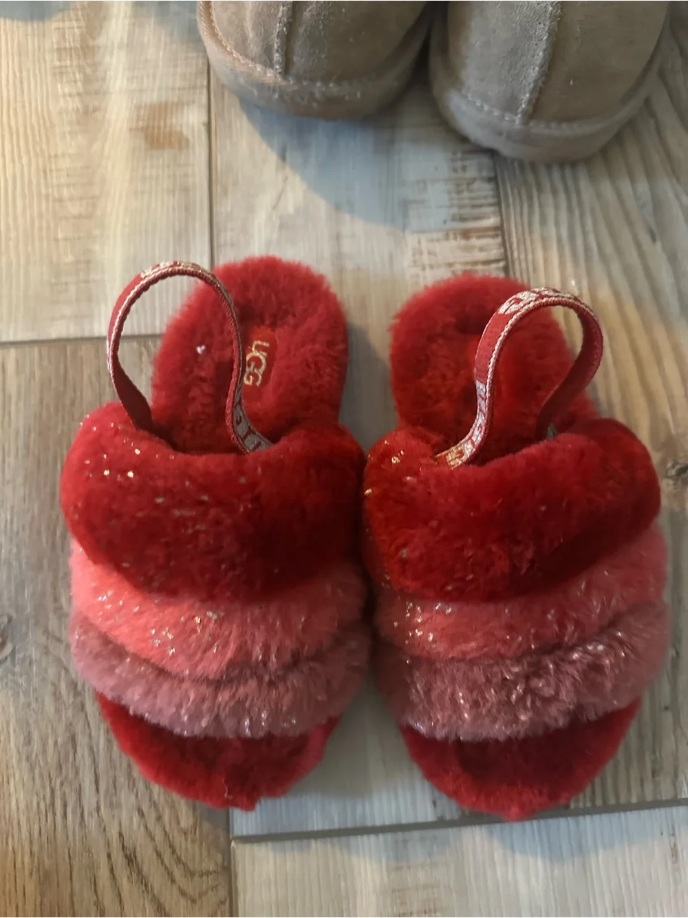 Kids Red Plush Slip-On Shoes Like new, only worn once in the house